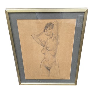 1970s Figurative Female Nude Portrait Drawing, Framed For Sale