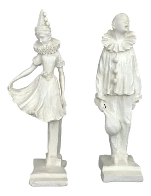Art Deco Sculptures of Pierrot and Columbine in Salt Stone, 1960s