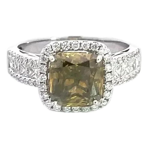 Natural Fancy Diamond Ring Greenish Yellow 14k Gold Halo Engagement GIA For Sale