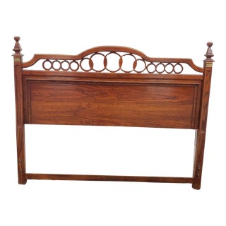 Mid Century Oak Panel Brass Mount Queen Size Headboard For Sale