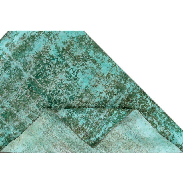 Emerald Vintage Distressed Handmade Green Emerald Wool Rug 6'9" X 9'8" For Sale - Image 8 of 10