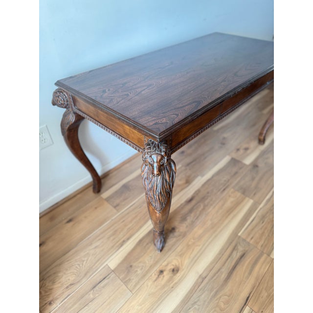 Wood Early 20th Century Walnut Writing Desk With Ram’s Head Carvings For Sale - Image 7 of 11