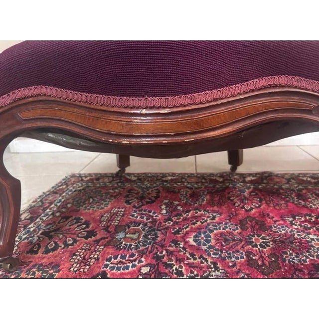 Burgundy Elegant Late 19th Century Victorian Rococo Revival Walnut Needlepoint Upholstered Armchair For Sale - Image 8 of 9