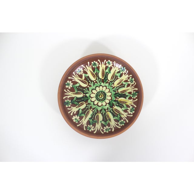 1970s Vintage Signed Hand Painted Clay Hanging Plate or Bowl Folk Art For Sale - Image 5 of 9