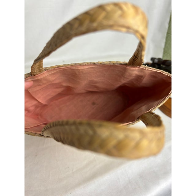 Late 19th Century Decorative Floral Woven Handbasket For Sale - Image 4 of 5