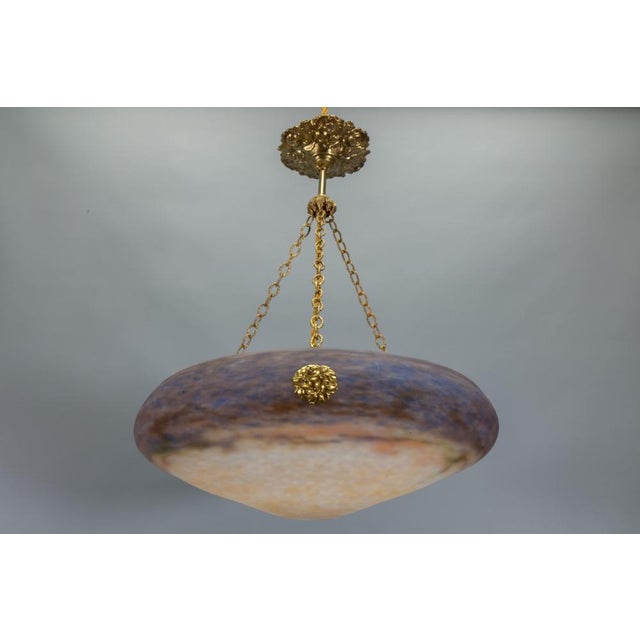 Art Nouveau Violet and Amber Glass and Brass Pendant Light, France, 1920 For Sale - Image 13 of 18