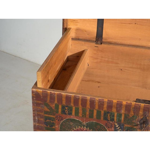 Large Antique Hand Painted Trunk, 1900s For Sale - Image 9 of 18
