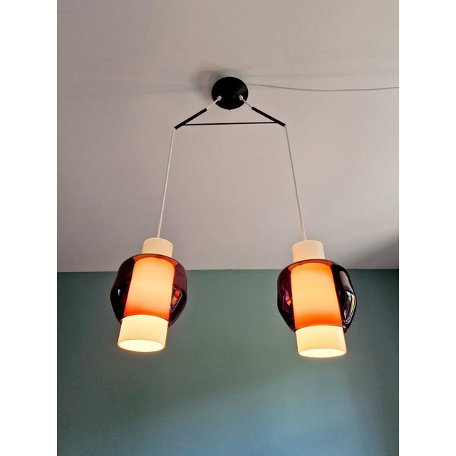 Scandinavian Double Ceiling Light in White Opaline and Amethyst Glass, 1960s For Sale - Image 16 of 18
