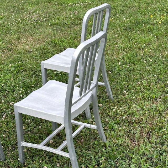 1990s Emeco Brushed Aluminum Side Chairs, Set of 4 For Sale - Image 6 of 7