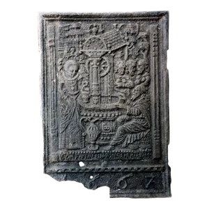 17th Century Swedish Baroque Cast Iron Fireplace Stove Plate Panel / Fireback