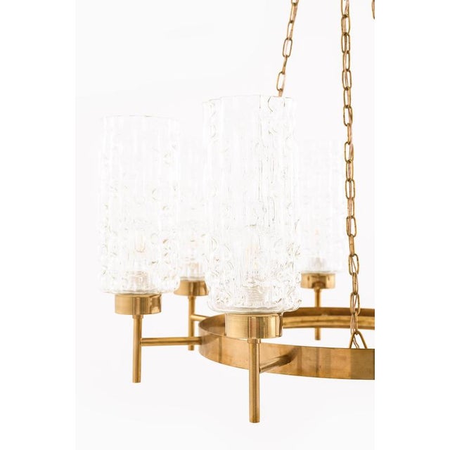 Chandelier in Brass and Glass by Carl Fagerlund, 1950s For Sale - Image 3 of 12