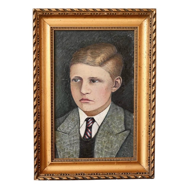 Portrait of a Child, Oil Painting, 1930s, Framed For Sale