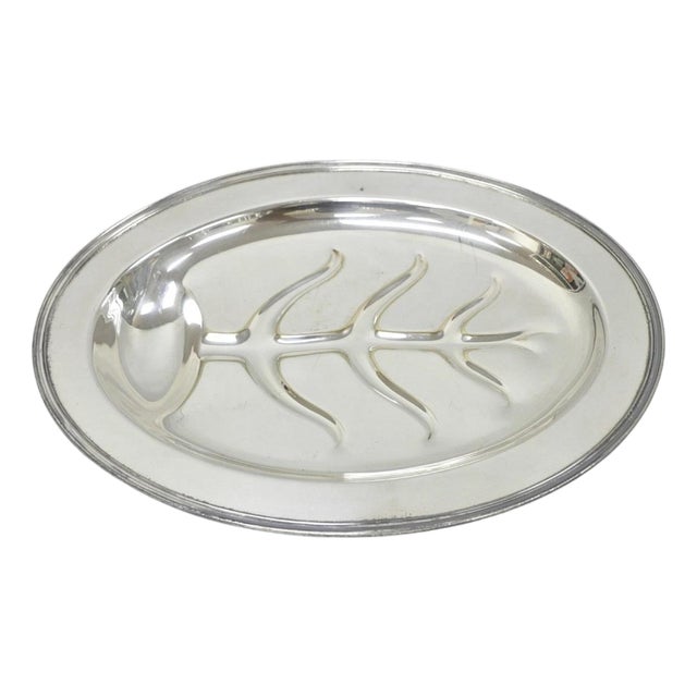 Vintage Crescent Regency Style Silver Plated Oval Cutlery Serving Platter Tray For Sale