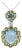 18k White Gold 0.05 Cttw Round Diamond and Blue Topaz and Green Peridot Gemstone Halo Drop 18" Pendant Necklace (F-G Color, VS1-VS2 Clarity) For Sale