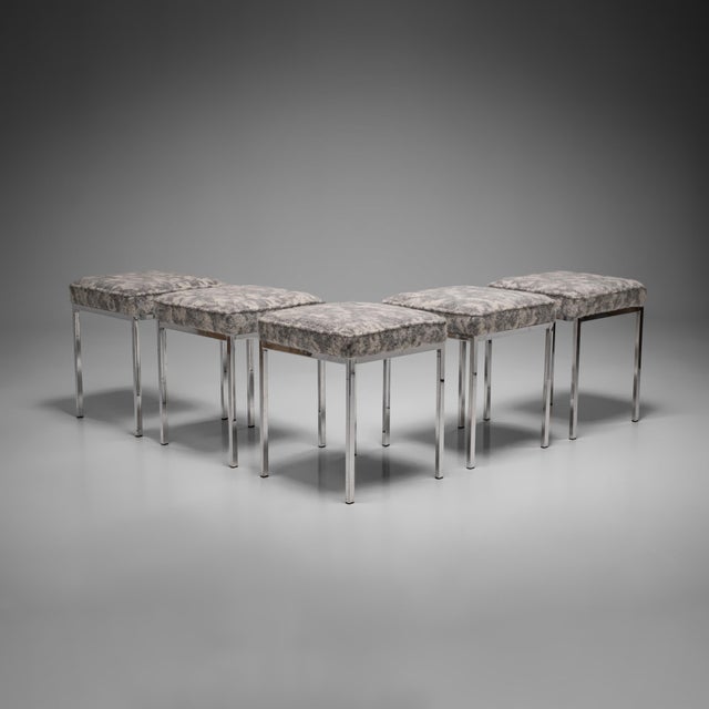 Mid-Century Modern Mid-Century-Modern Chrome and Fabric Stool from Brume, Germany, 1960s, Set of 5 For Sale - Image 3 of 7