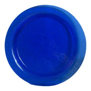 Late 20th Century Effetre Murano Platter Tray Cobalt Blue Glass Signed For Sale