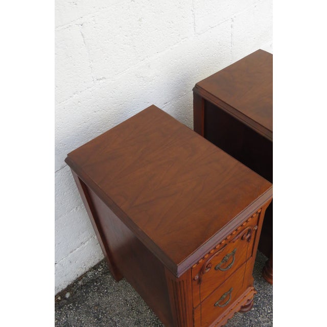 Early 1900s Carved Tall Nightstands End Side Bedside Tables a Pair For Sale - Image 9 of 12