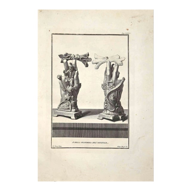 Filippo Morghen, Ancient Roman Sculptures, Original Etching, 18th-Century For Sale