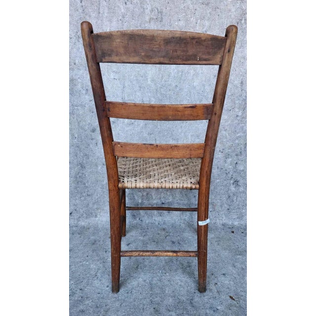 Late 19th Century Primitive Shaker Maple Farmhouse Ladder Back Rush Dining Chair For Sale - Image 4 of 4