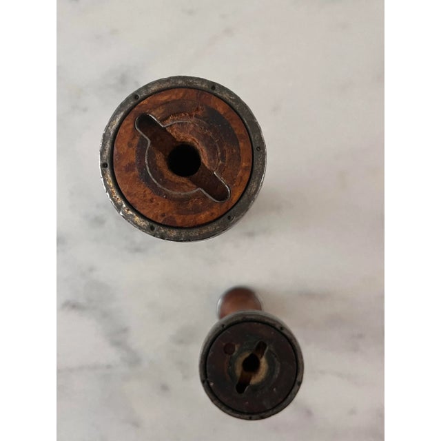 Brown Set of 2 Wooden and Metal Spools For Sale - Image 8 of 8