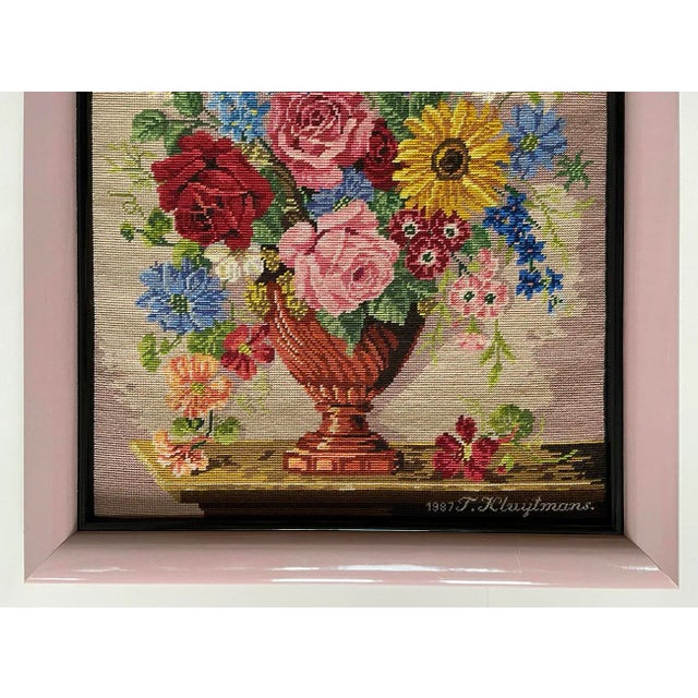 French Country 1980's Framed Floral Needlepoint For Sale - Image 3 of 6