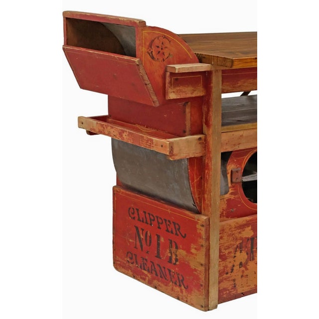 Red Antique American Industrial Farm Clipper Grain Cleaner Work Table Kitchen Island For Sale - Image 8 of 11