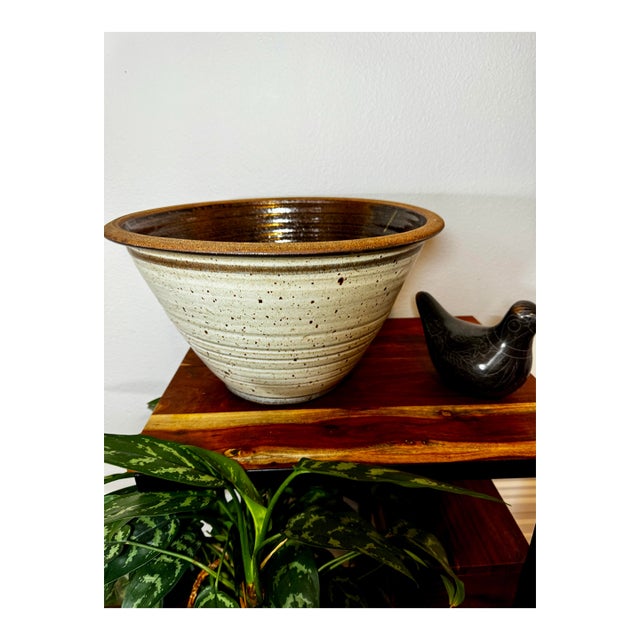 1970s Large Signed and Dated 1974 Studio Pottery Stoneware Bowl Organic Modern Centerpiece For Sale