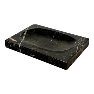 1970s Monumental Black Marble Stone Rectangular Catchall Tray For Sale