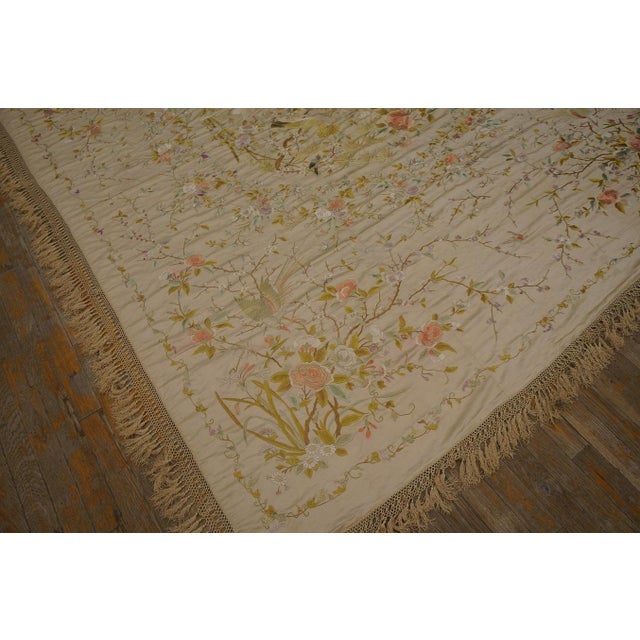 Elegant Ivory Ground With Stylized Floral Design Antique Chinese Silk Embroidery For Sale - Image 11 of 11