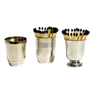 Set of 3 French Art Deco Silver Cups or Matchstick Holders Including One by Maison Lancel For Sale
