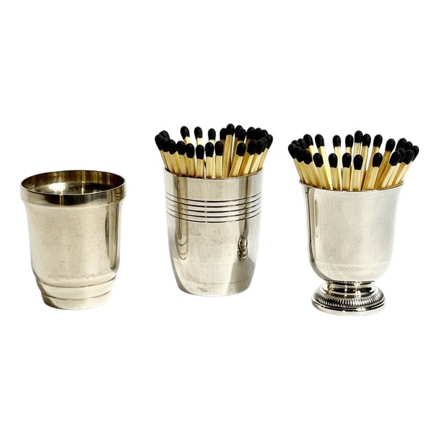 Set of 3 French Art Deco Silver Cups or Matchstick Holders Including One by Maison Lancel For Sale