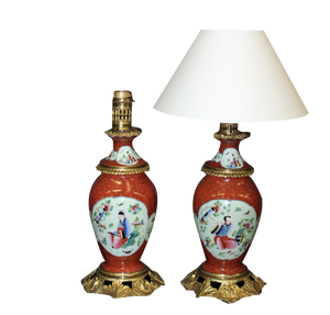 Porcelain Lamps with Chinese Decoration and Gilt Bronze Frame, 1890s, Set of 2