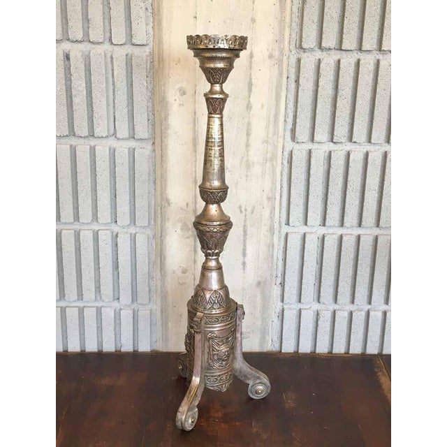 Antique Silver-Plated Copper Candlestick with Embossed Decoration, 1890s For Sale - Image 5 of 7
