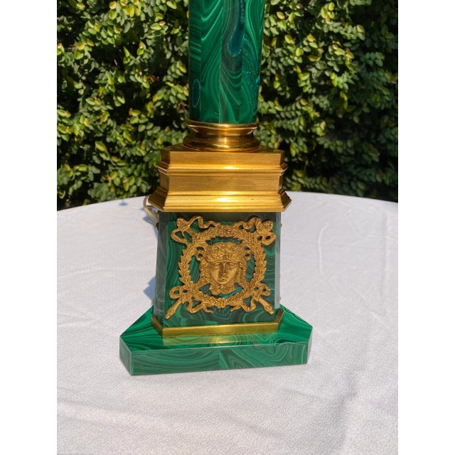 Late 20th Century Louis XVI Malachite & Gilt Bronze Lamp For Sale In Raleigh - Image 6 of 12