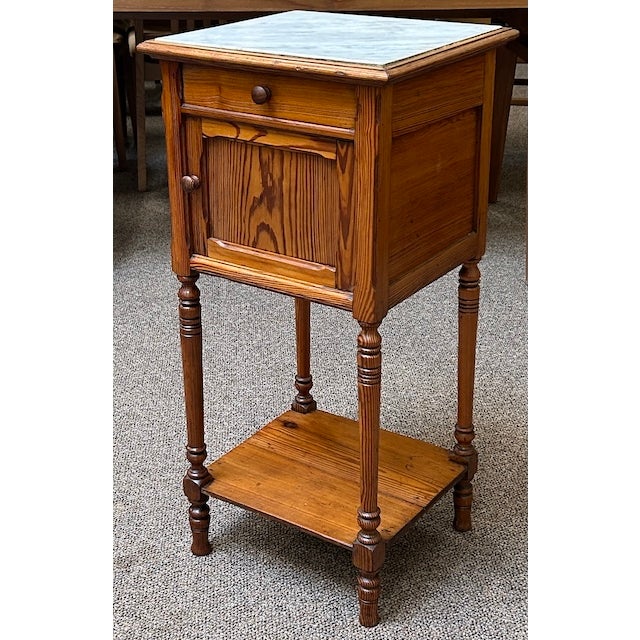Brown Antique Pitch Pine & Marble Pot Cupboard / Side Table c.1900 For Sale - Image 8 of 11