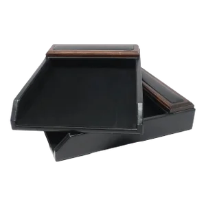 Pair of Mid-Century Modern Style Leather & Walnut Paper Tray