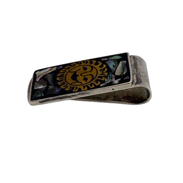 1970s Vintage Laton Mexican Sterling Silver and Abalone Sunburst Money Clip For Sale - Image 5 of 7