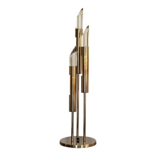 1970’s Modern Italian Space Age Brass and Lucite Table Lamp For Sale