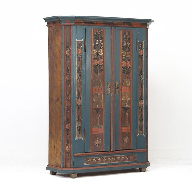 Mid 19th Century Rustic Farmhouse Folk Art Painted Bridal Cabinet, 1841 For Sale - Image 5 of 13