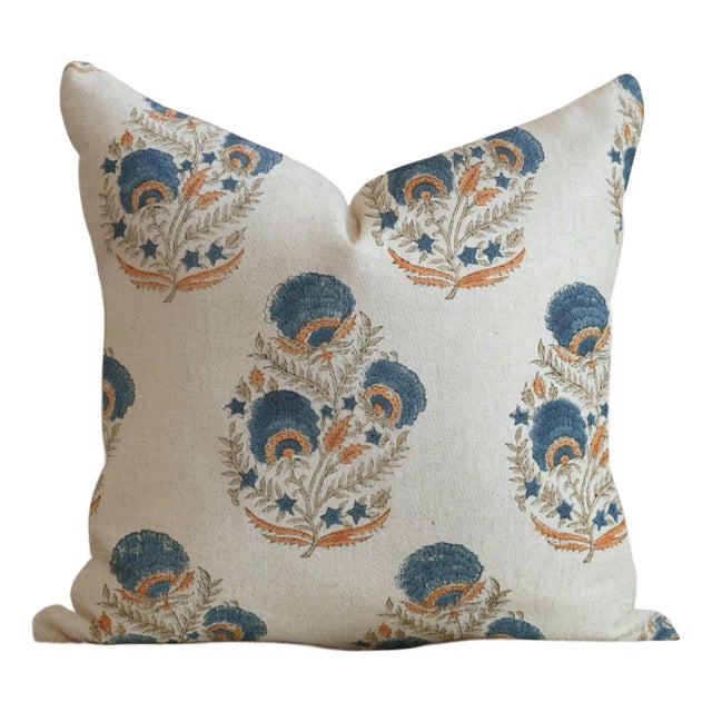 Block Print Viscose Linen Pillow Cover 16x16 Inch-Mohini For Sale