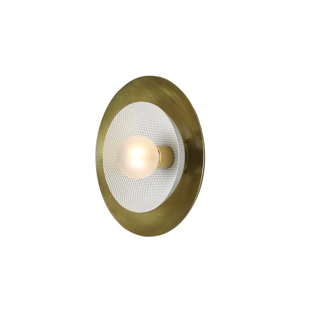Centric Wall Sconce in Solid Brass and Cream Enamel Mesh Blueprint Lighting 2019 For Sale