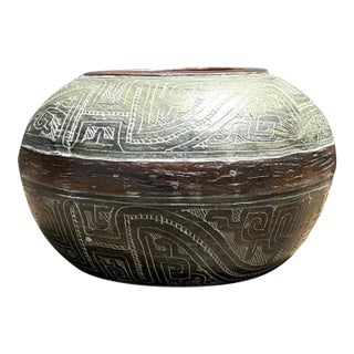 Vintage Engraved Ceramic Vase For Sale