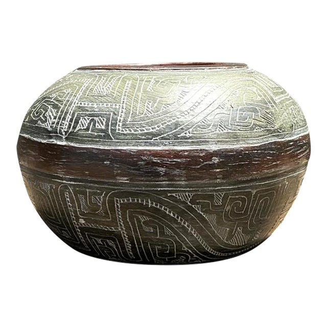 Vintage Engraved Ceramic Vase For Sale