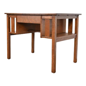 Antique Stickley Mission Oak Arts & Crafts Desk With Built-In Bookcases, Newly Restored