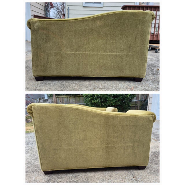 Late 20th Century Flexsteel Olive Velvet Left & Right Chaises Settees Love Seats - A Pair For Sale - Image 9 of 12
