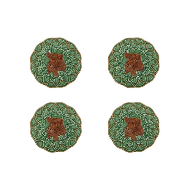 Traditional Bordallo Pinheiro Woods Bread and Butter Plates, Boar, Set of 4 For Sale - Image 3 of 3