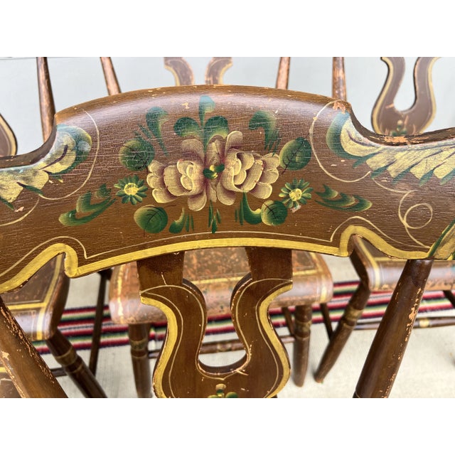 Set of 6 Paint Decorated Farmhouse Kitchen Chairs, Lancaster County, Pa Circa 1850’s For Sale - Image 10 of 12
