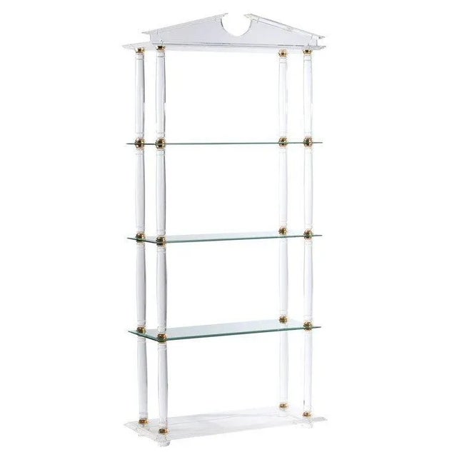 Transparent Neoclassic Modern Lucite and Brass Etagere For Sale - Image 8 of 8