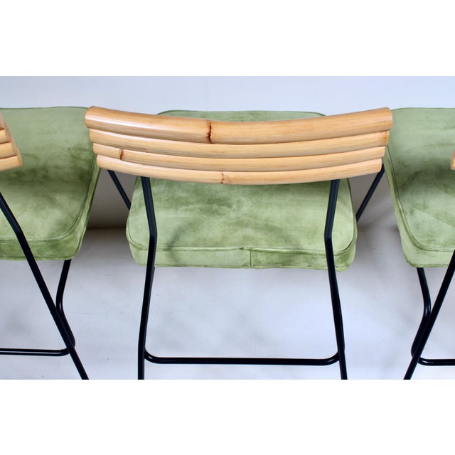 Kelly Green Herb & Shirley Ritts Iron, Bamboo & Suede Dining Side Chairs, 1950s - Set of 4 For Sale - Image 8 of 12