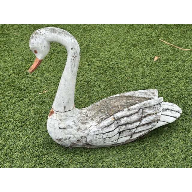 White Wooden Swan Carved and Painted Decoy Sculpture For Sale - Image 8 of 10